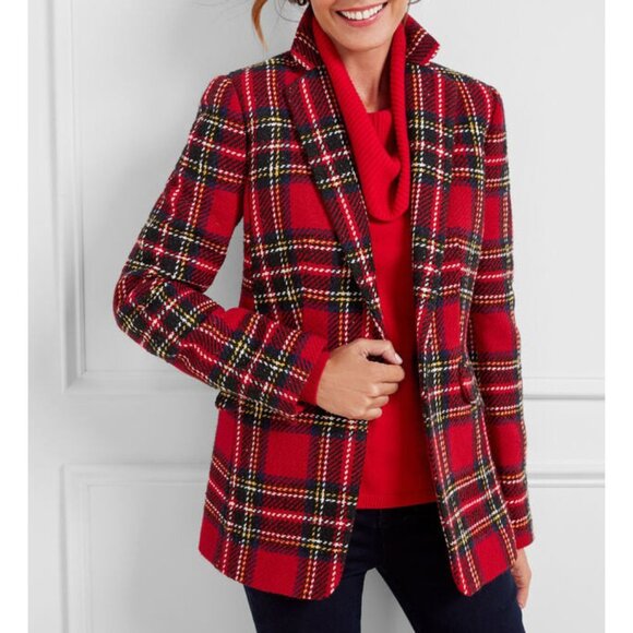 New Talbots Wool Blend Tartan Blazer Red 14, L $199 - Picture 1 of 8